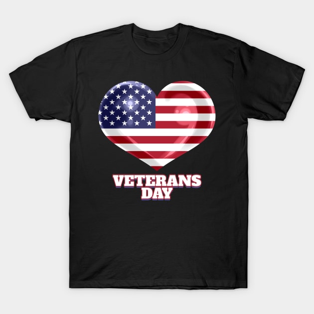 American Flag Heart For Veterans Day T-Shirt by SinBle